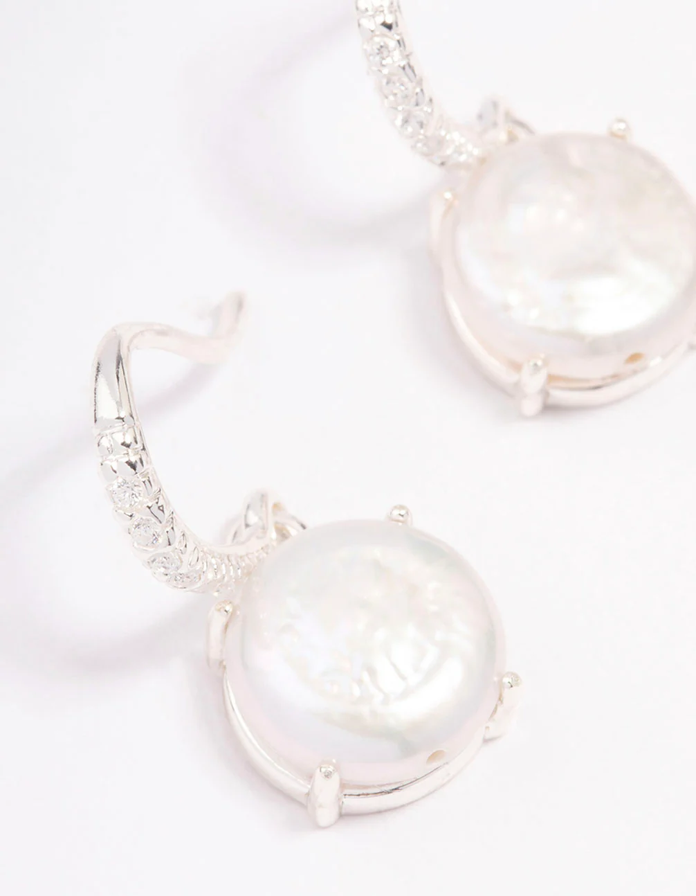 Silver Plated Cubic Zirconia & Freshwater Pearl Hook Drop Earrings - Image 2