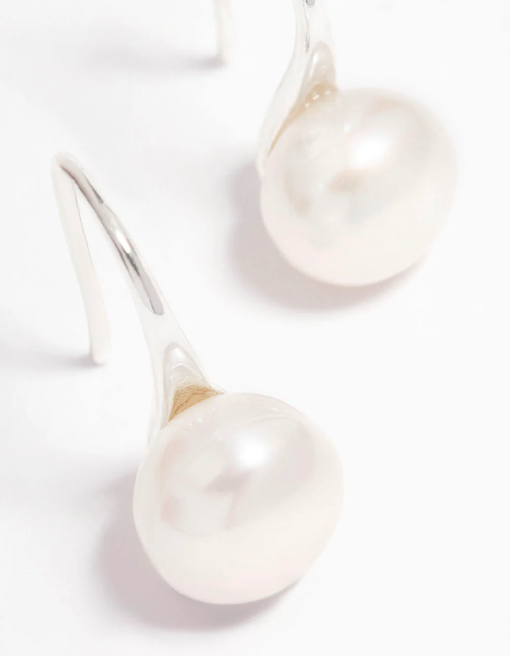 Silver Plated Freshwater Pearl Small Hook Drop Earrings - Image 2