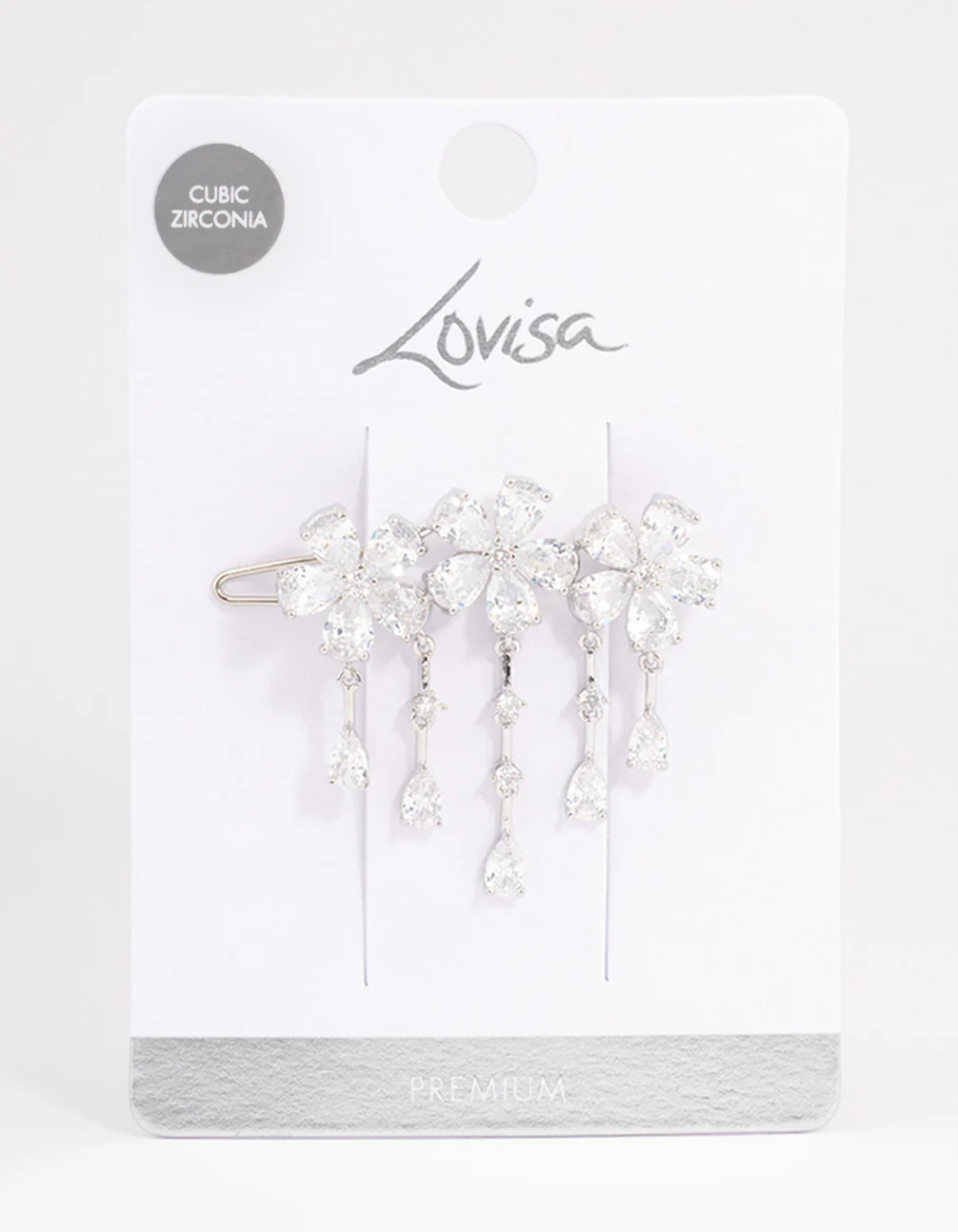 Silver Cubic Zirconia Triple Flower Droplet Hair Clips Pack - Image 3