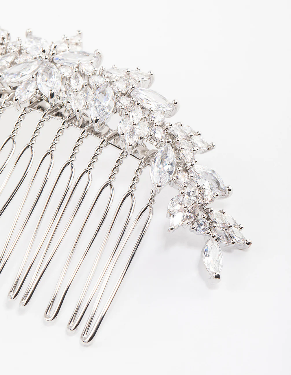 Silver Cubic Zirconia Floral Arch Hair Comb - Image 3