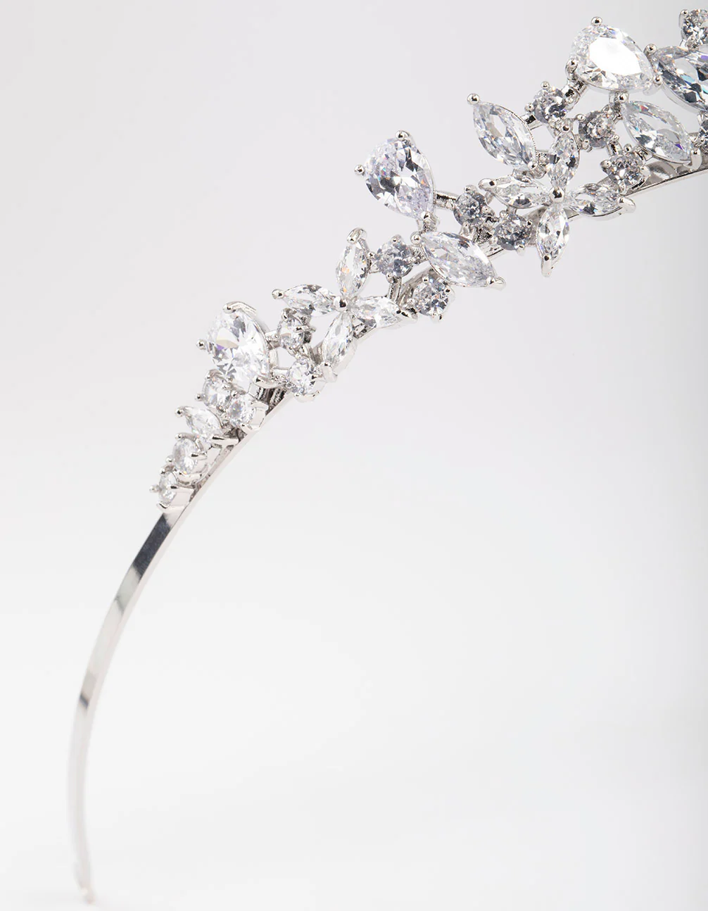 Silver Cubic Zirconia Mixed Marquise Floral Crown - Image 2