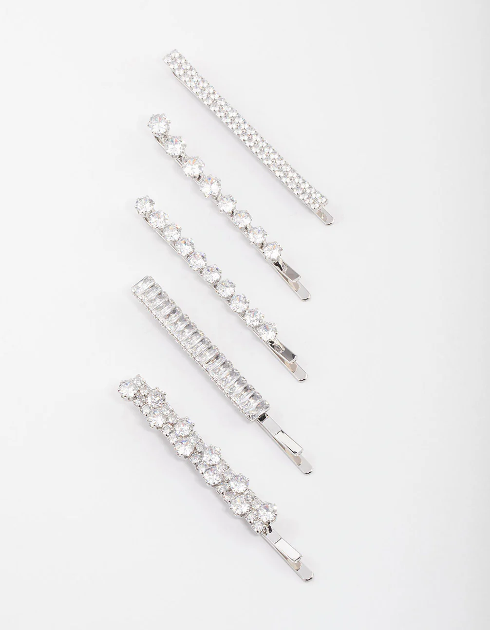 Silver Cubic Zirconia Mixed Stone Hair Clips 4-Pack - Image 2