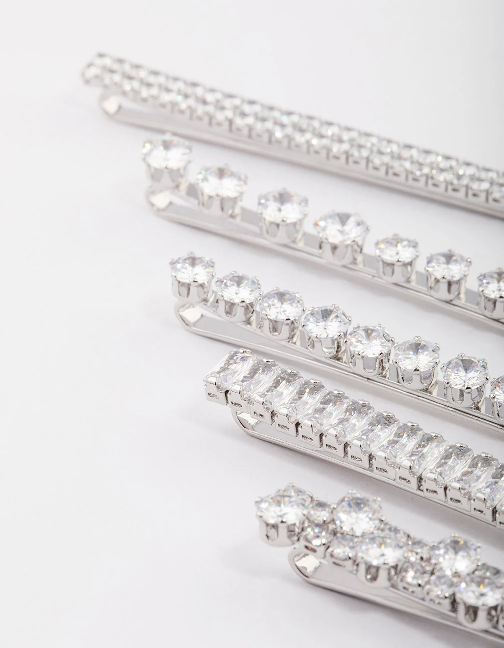 Silver Cubic Zirconia Mixed Stone Hair Clips 4-Pack - Image 3
