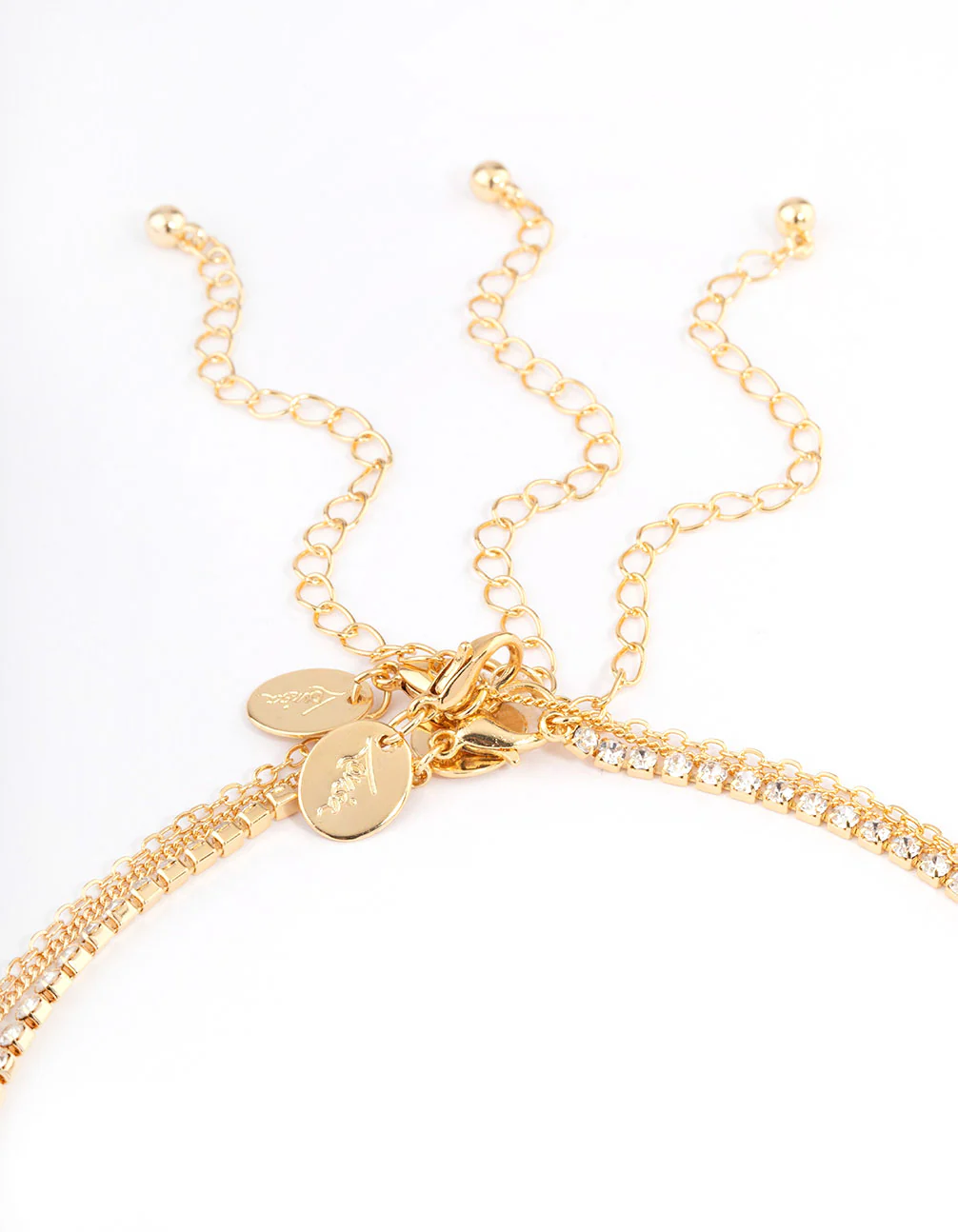 Gold Plated Cup Chain Diamante & Freshwater Pearl Layered Necklace - Image 3