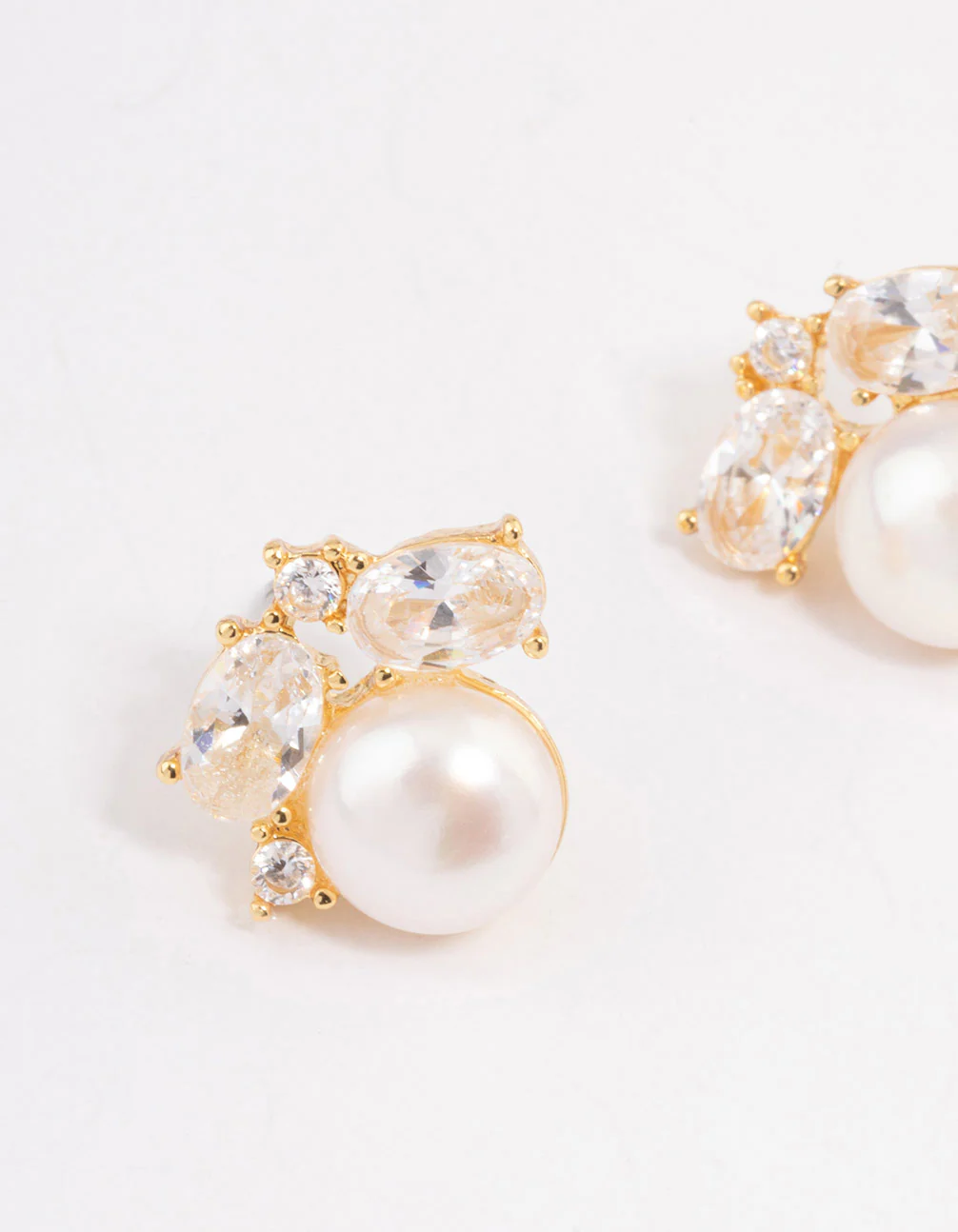 Gold Plated Cubic Zirconia Freshwater Pearl Stud Earrings - Image 2