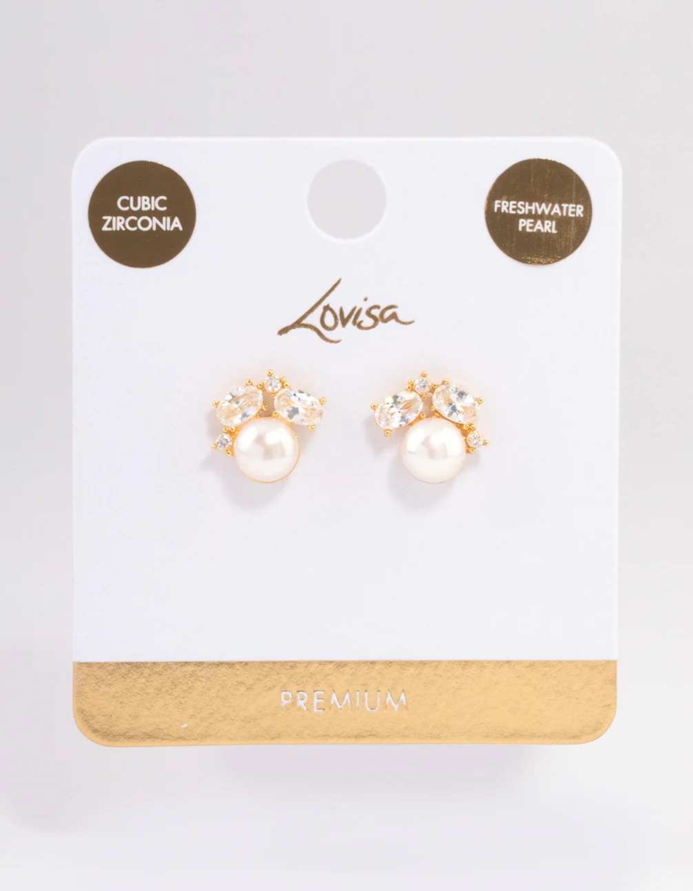 Gold Plated Cubic Zirconia Freshwater Pearl Stud Earrings - Image 3