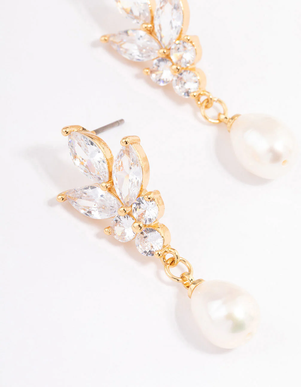 Gold Plated Cubic Zirconia Cluster Freshwater Pearl Drop Earrings - Image 2
