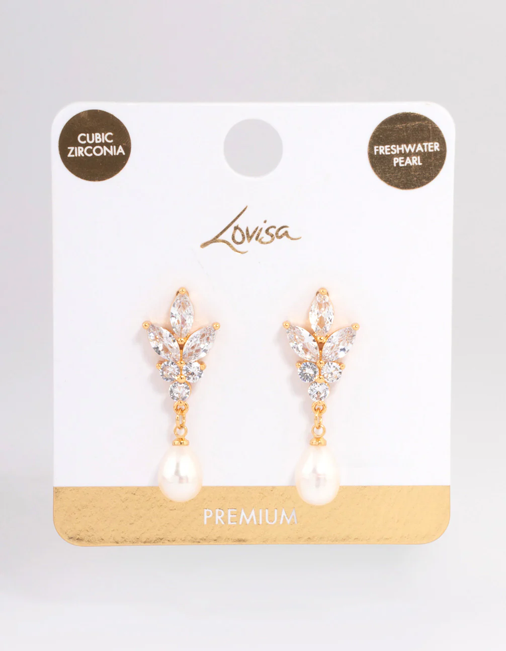 Gold Plated Cubic Zirconia Cluster Freshwater Pearl Drop Earrings - Image 3
