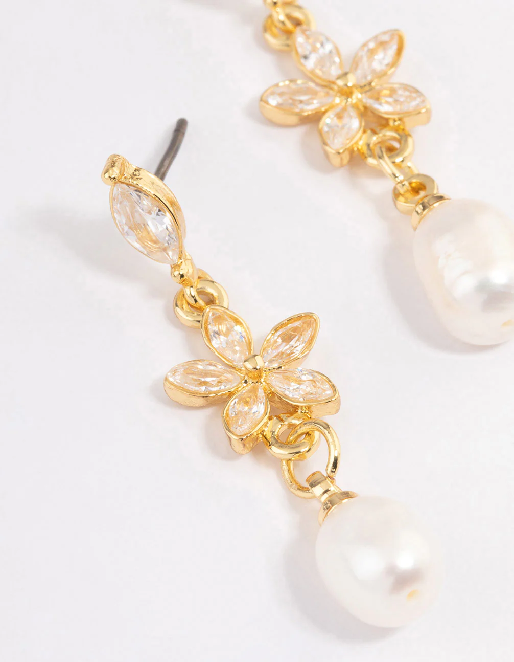 Gold Plated Cubic Zirconia Flower Freshwater Pearl Earrings - Image 2