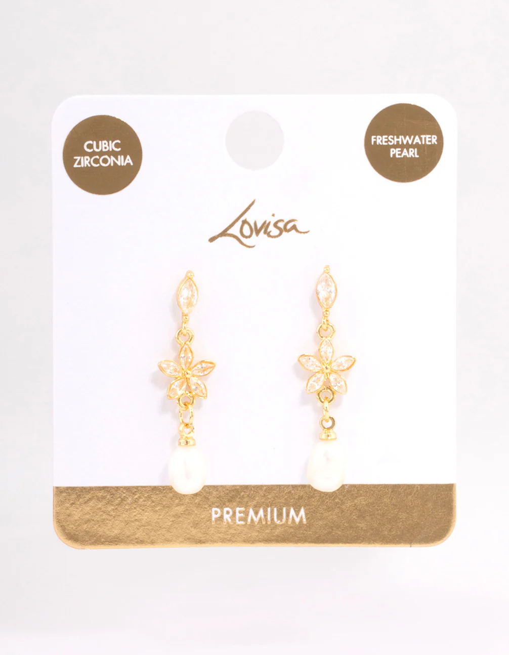 Gold Plated Cubic Zirconia Flower Freshwater Pearl Earrings - Image 3