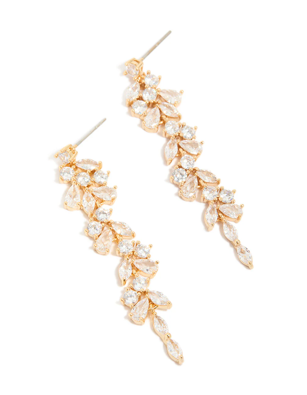 Gold Plated Cubic Zirconia Dainty Vine Drop Earrings - Image 2
