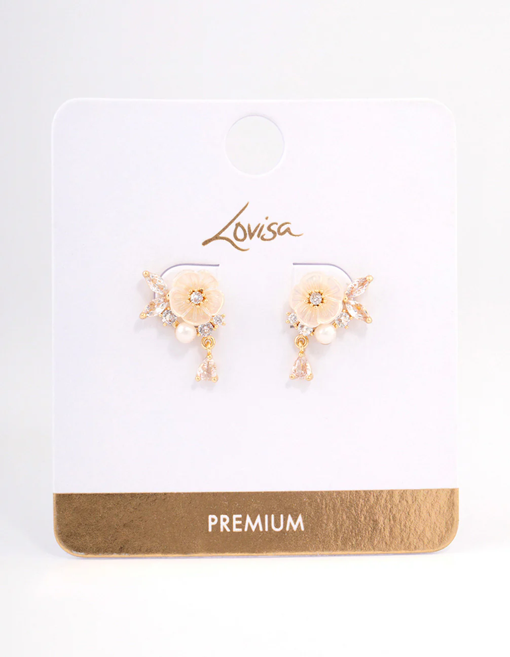 Gold Plated Cubic Zirconia Floral Detailed Pearl Earrings - Image 3