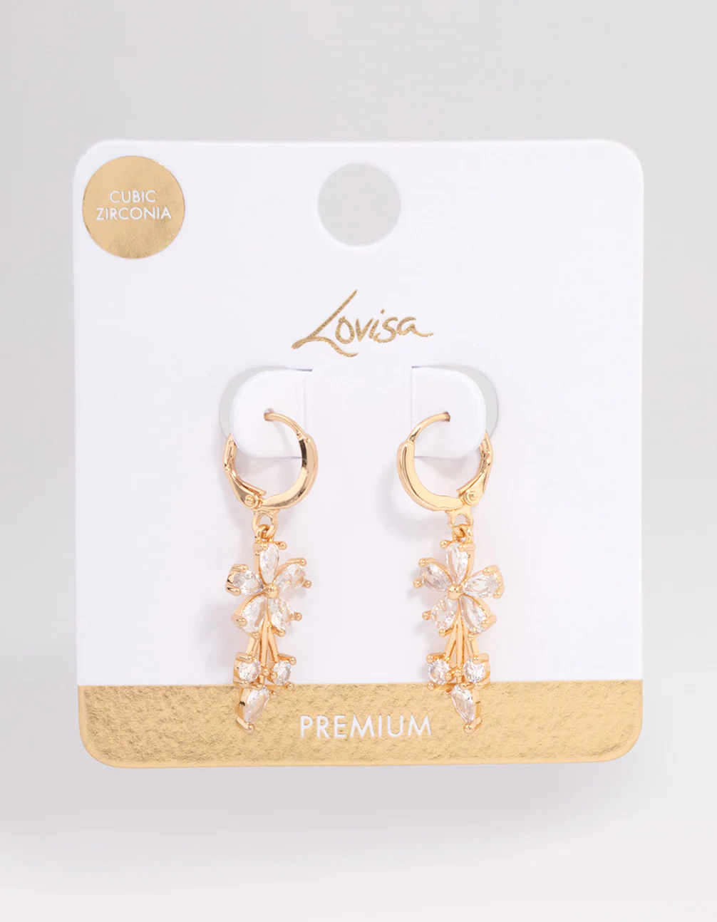 Gold Plated Cubic Zirconia Flower Drop Huggie Earrings - Image 3