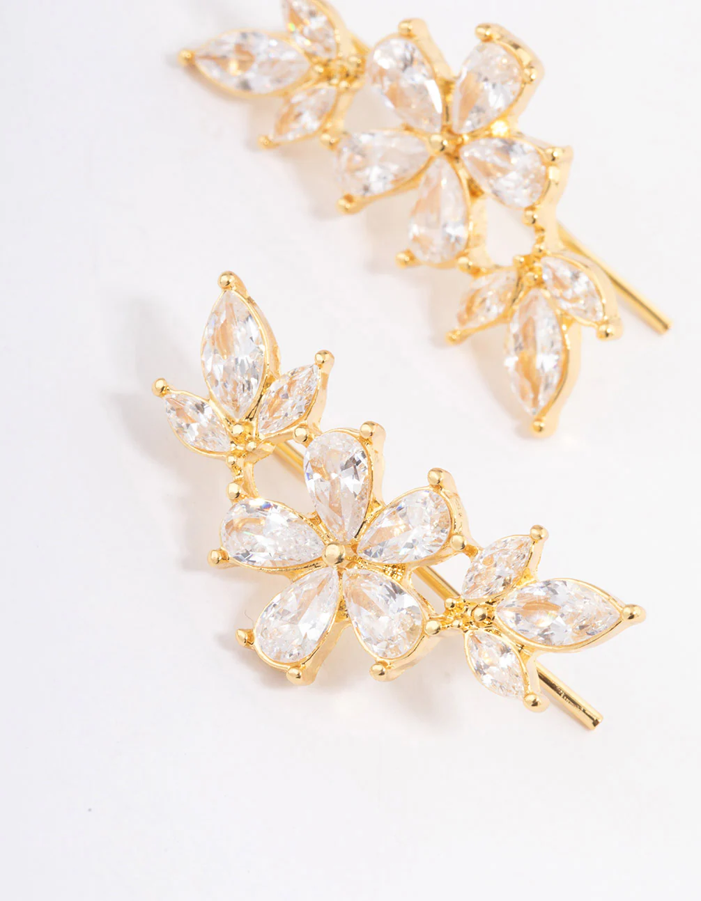 Gold Plated Cubic Zirconia Flower Clawler Stud Earrings - Image 2