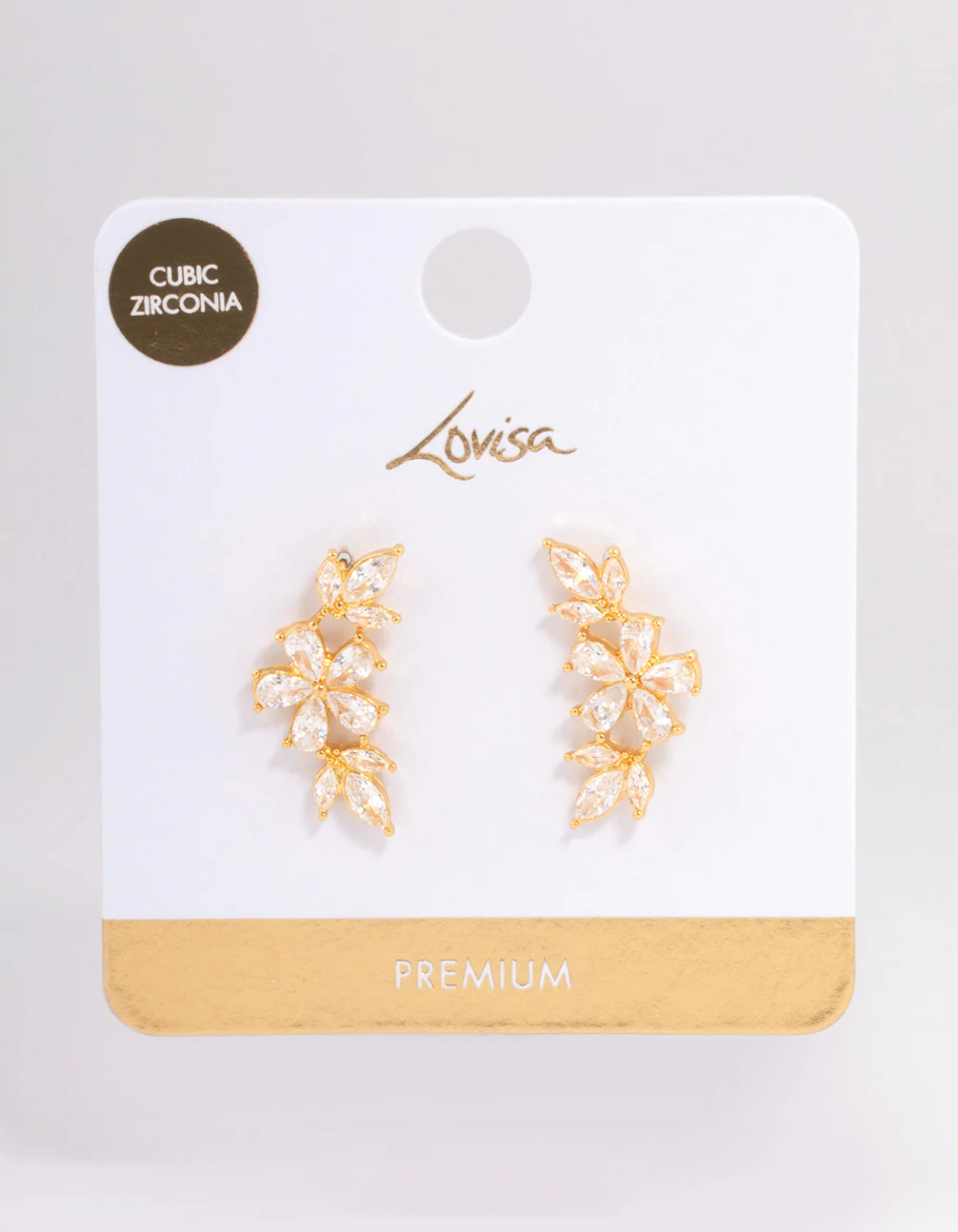 Gold Plated Cubic Zirconia Flower Clawler Stud Earrings - Image 3