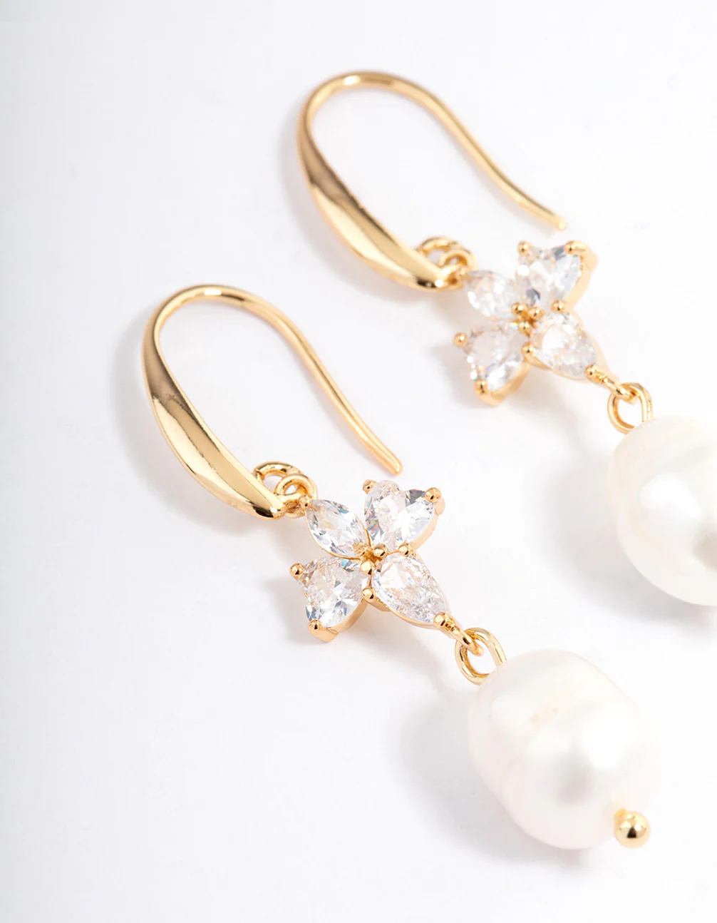 Gold Plated Cubic Zirconia & Freshwater Pearl French Drop Earrings - Image 2