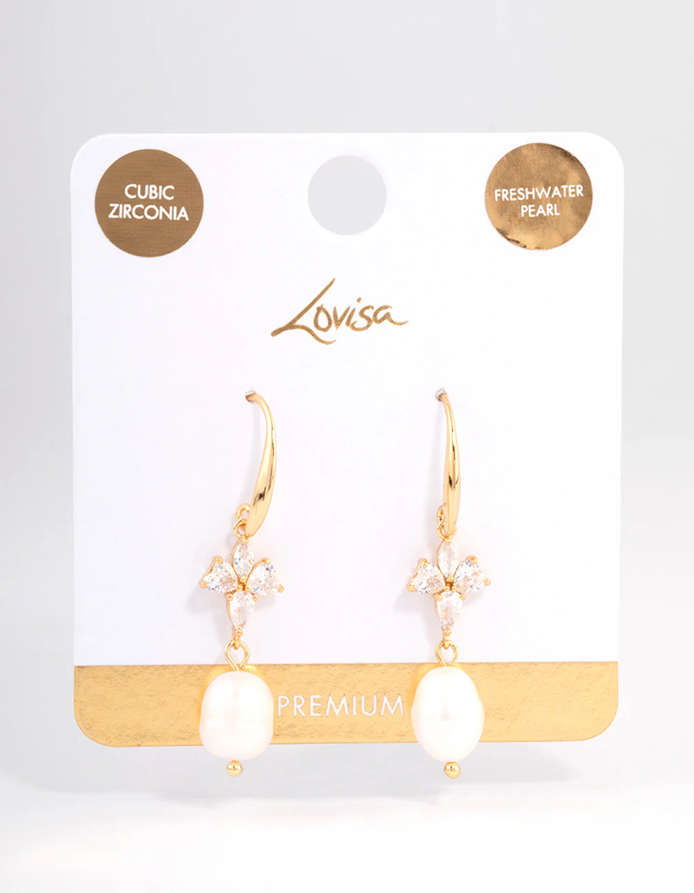 Gold Plated Cubic Zirconia & Freshwater Pearl French Drop Earrings - Image 3