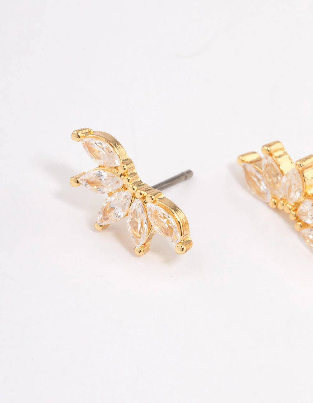 Gold Plated Cubic Zirconia Half Fan Stud Earrings - Image 2