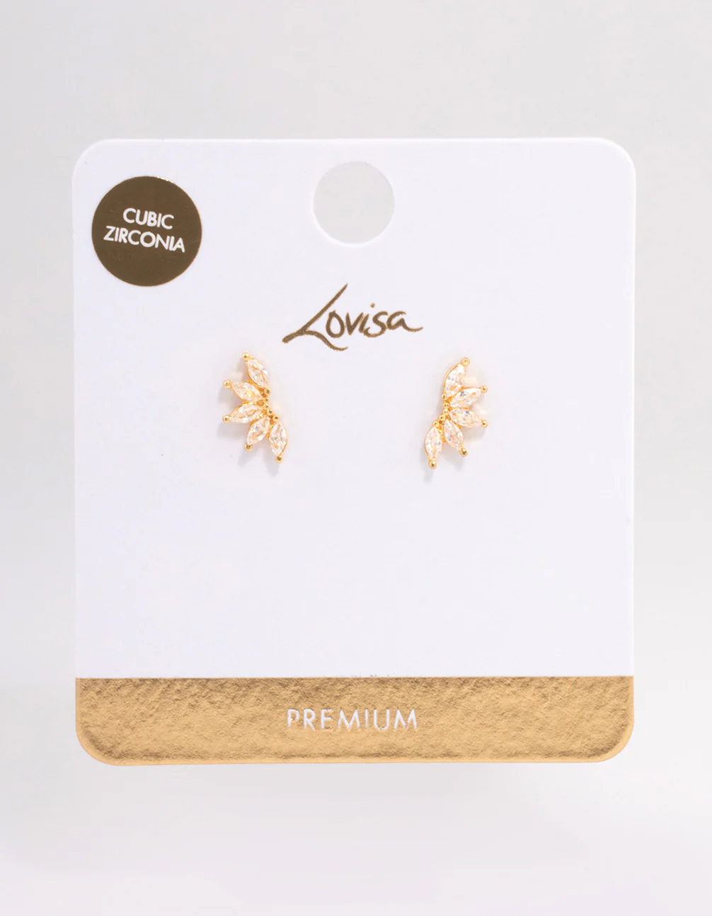Gold Plated Cubic Zirconia Half Fan Stud Earrings - Image 3