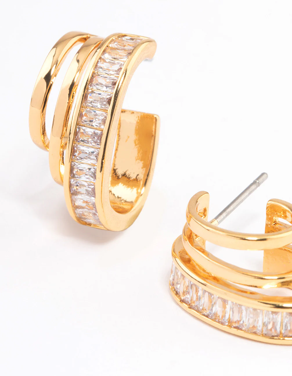 Gold Plated Cubic Zirconia Illusion Layered Hoop Earrings - Image 2