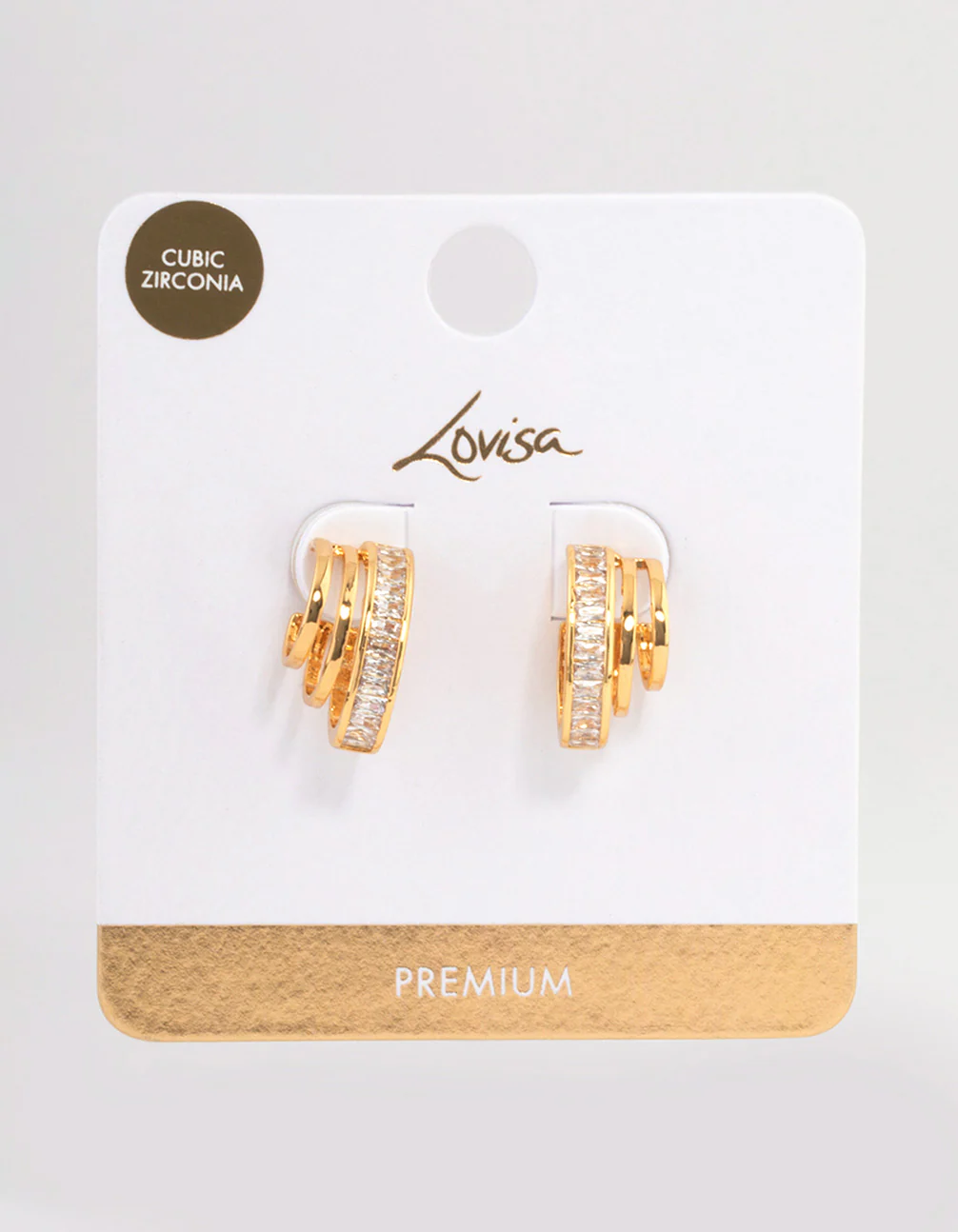 Gold Plated Cubic Zirconia Illusion Layered Hoop Earrings - Image 3