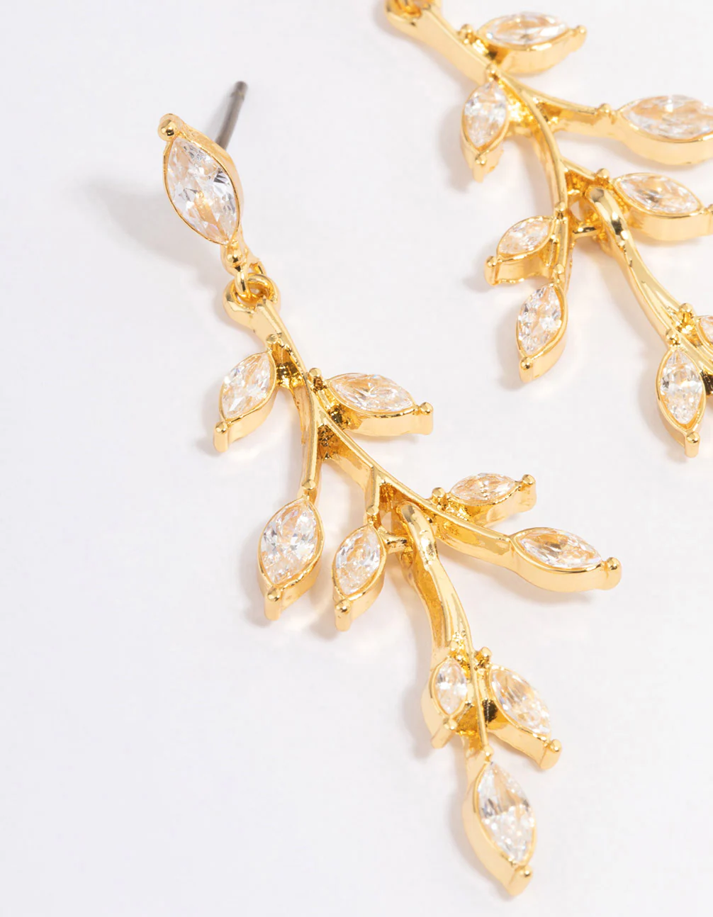 Gold Plated Cubic Zirconia Marquise Leaf Drop Earrings - Image 2