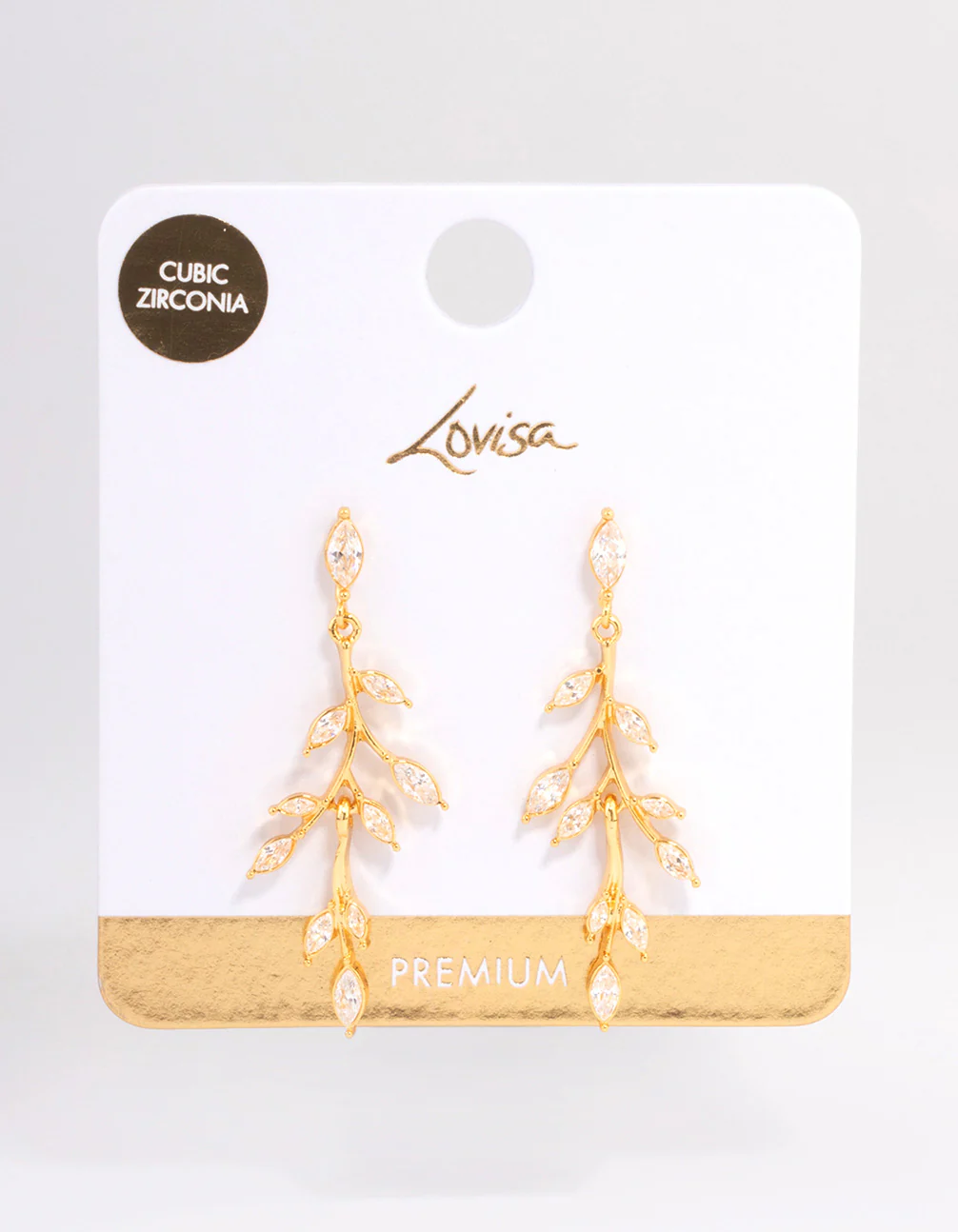 Gold Plated Cubic Zirconia Marquise Leaf Drop Earrings - Image 3