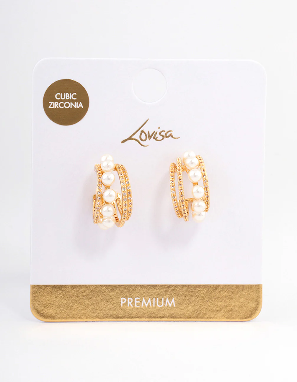 Gold Plated Cubic Zirconia Pearl Layered Small Earrings - Image 3