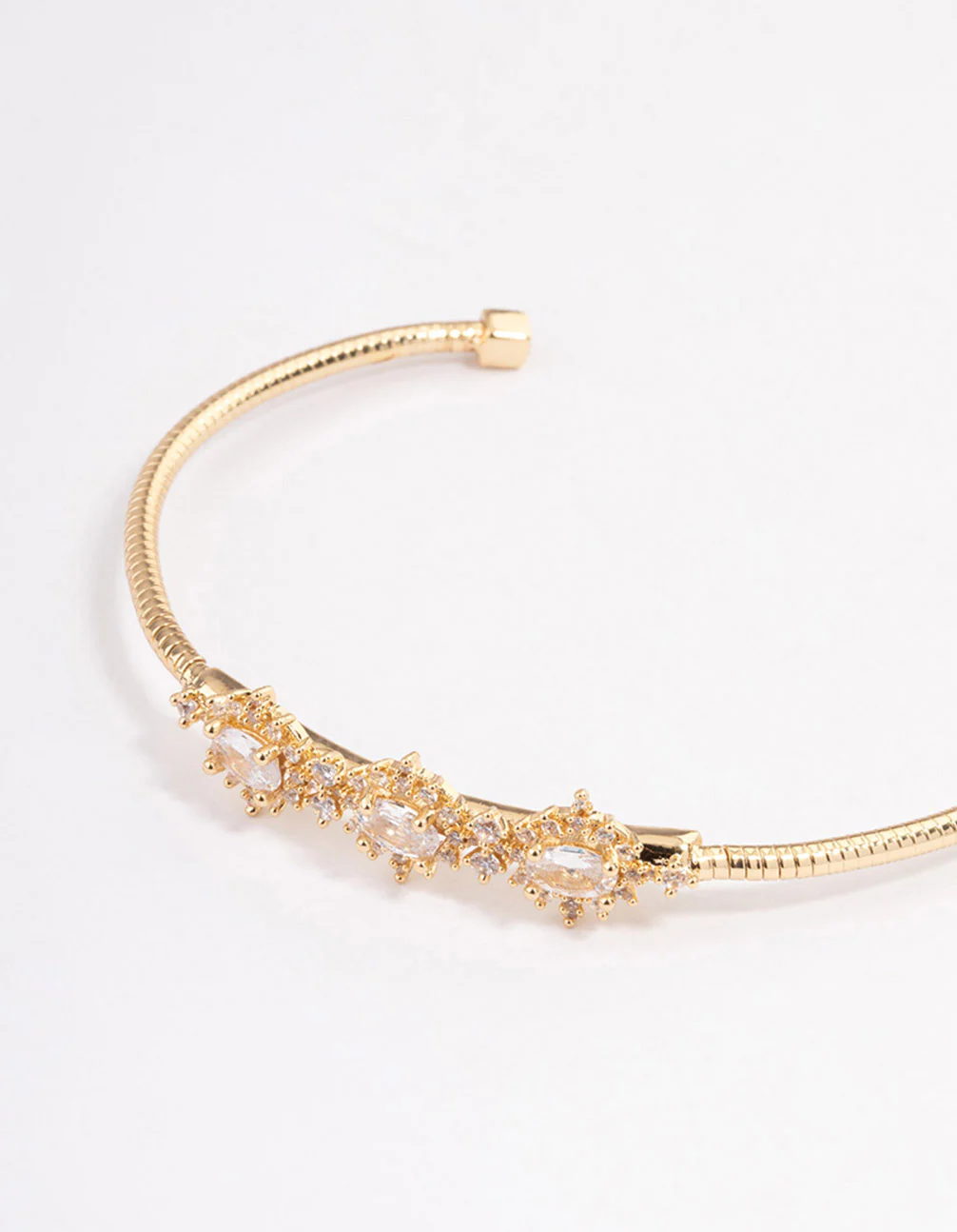 Gold Plated Cubic Zirconia Trio Flower Wrist Cuff - Image 2