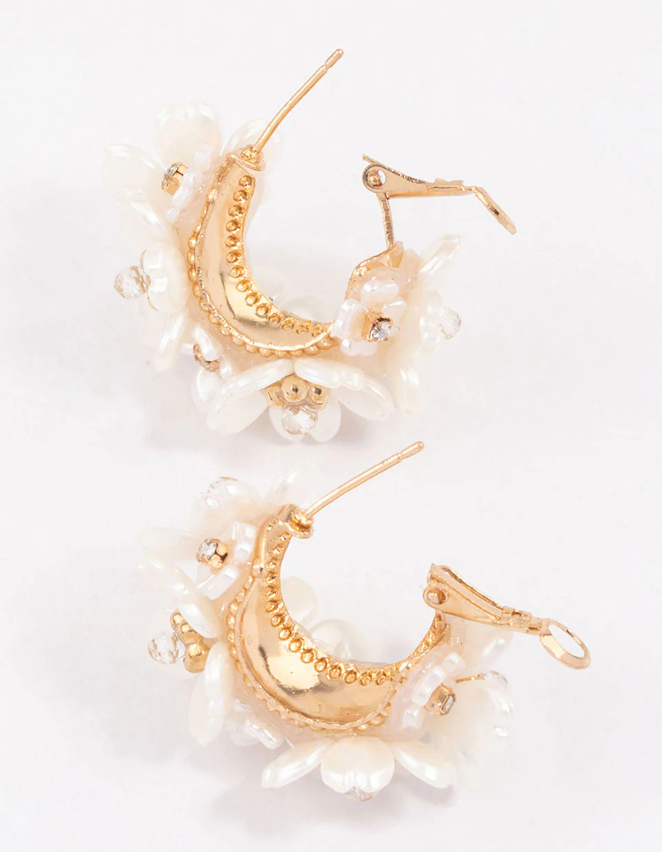 Gold Plated Flower Cluster Hoop Earrings - Image 3