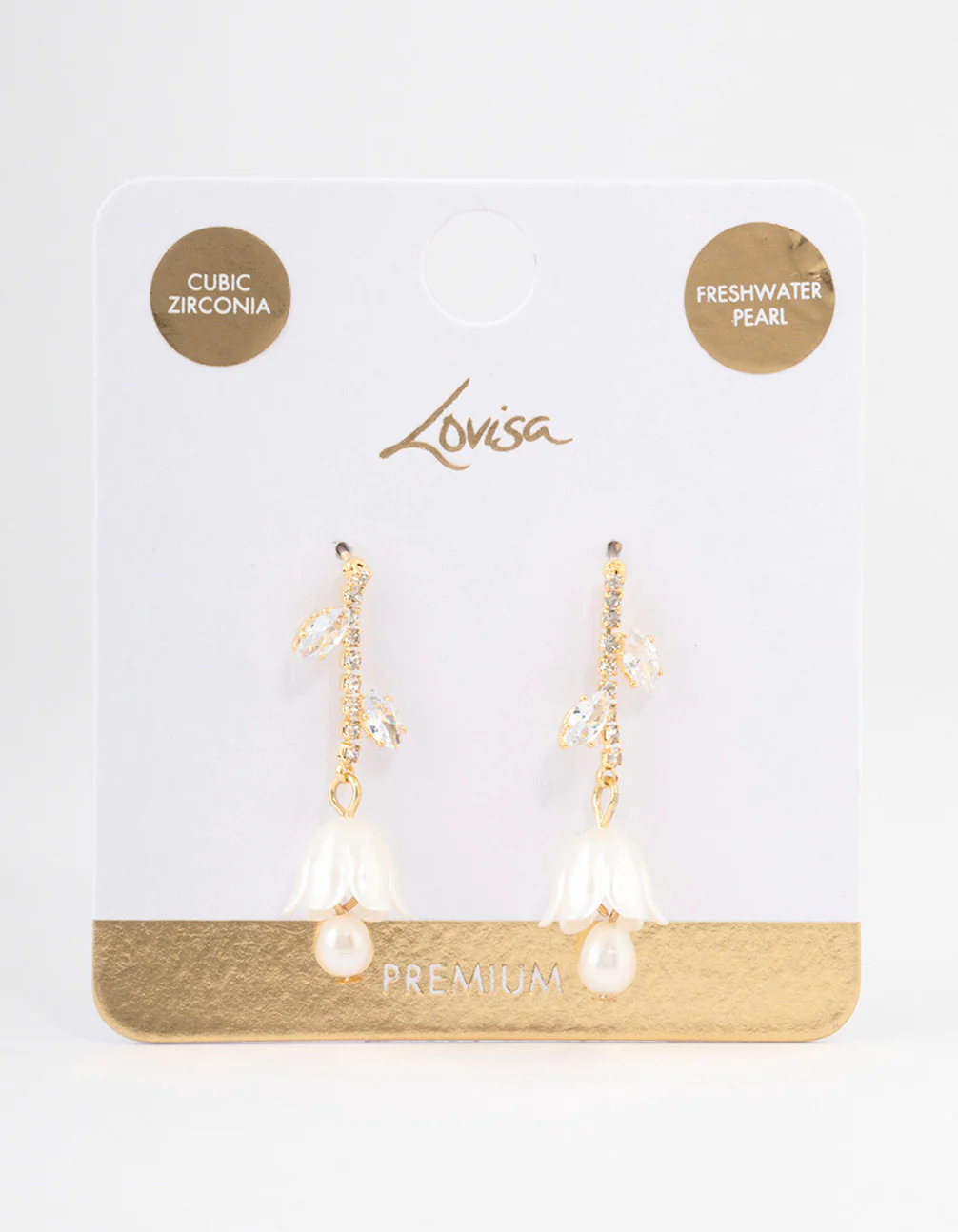 Gold Plated Freshwater Pearl Cubic Zirconia Tulip Drop Earrings - Image 3