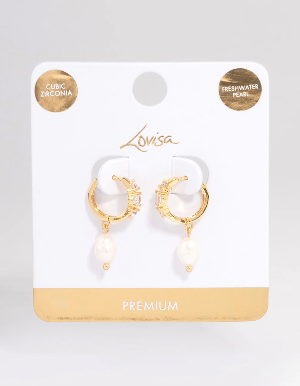Gold Plated Freshwater Pearl Cubic Zirconia Small Huggie Hoop Earrings - Image 3