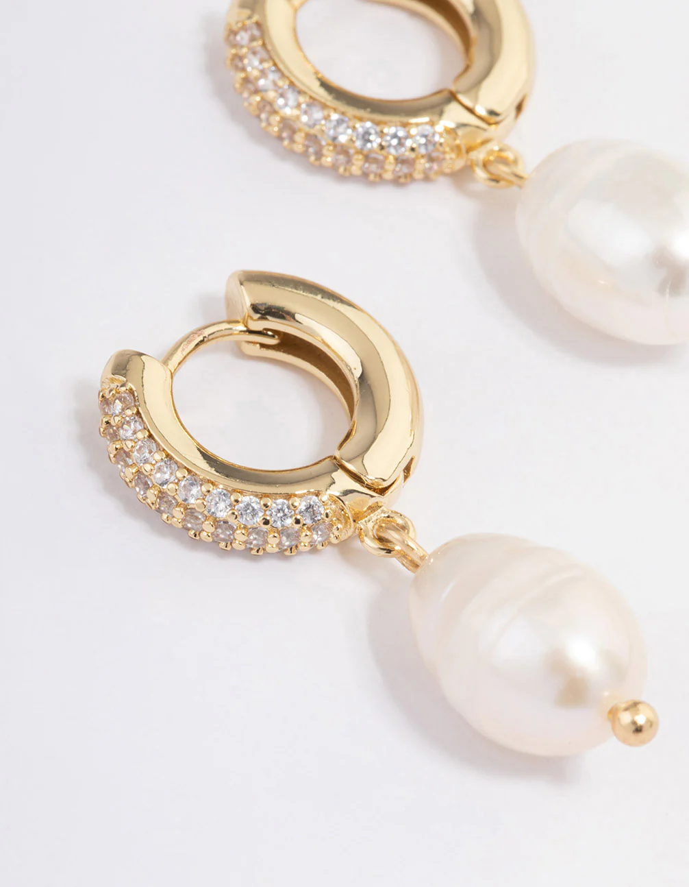 Gold Plated Freshwater Pearl Thick Huggie Earrings - Image 2