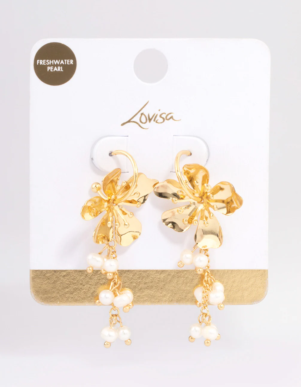 Gold Plated Large Flower Freshwater Pearls Cluster Earrings - Image 3