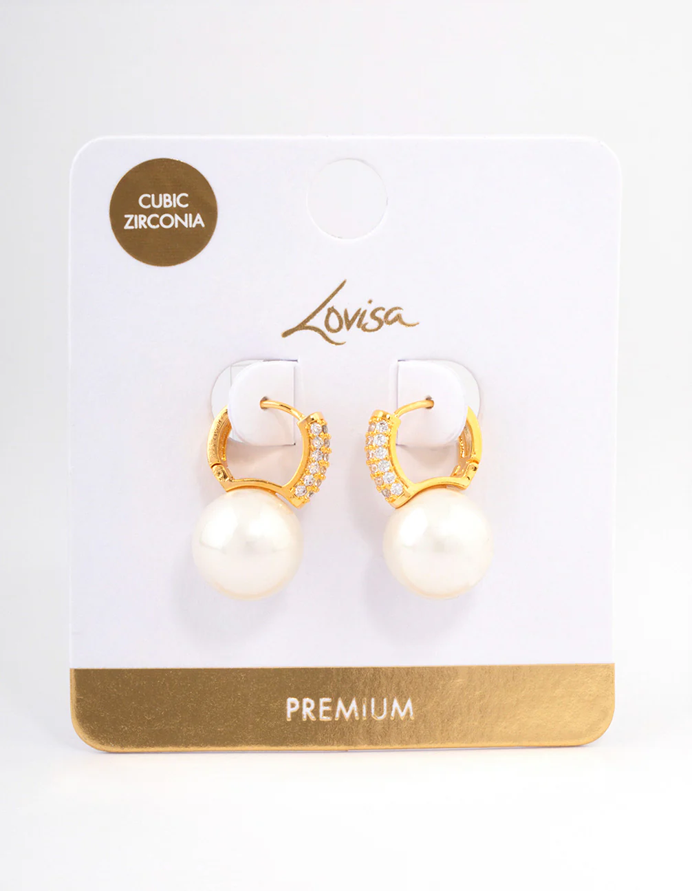 Gold Plated Large Pearl Drop Cubic Zirconia Huggie Earrings - Image 3