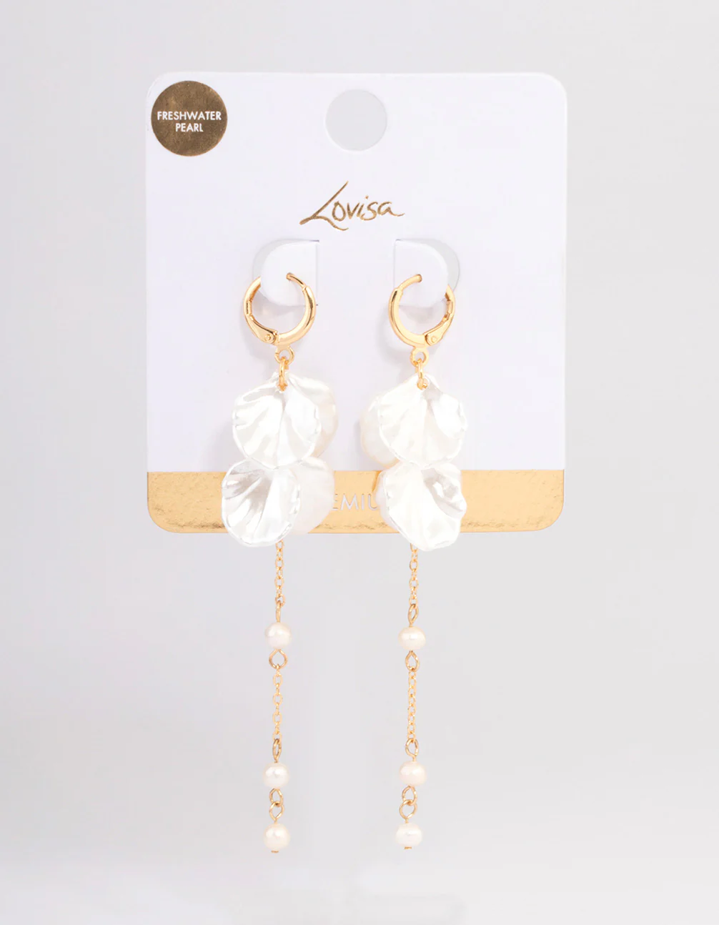 Gold Plated Large Petal Freshwater Pearl Drop Huggie Earrings - Image 3