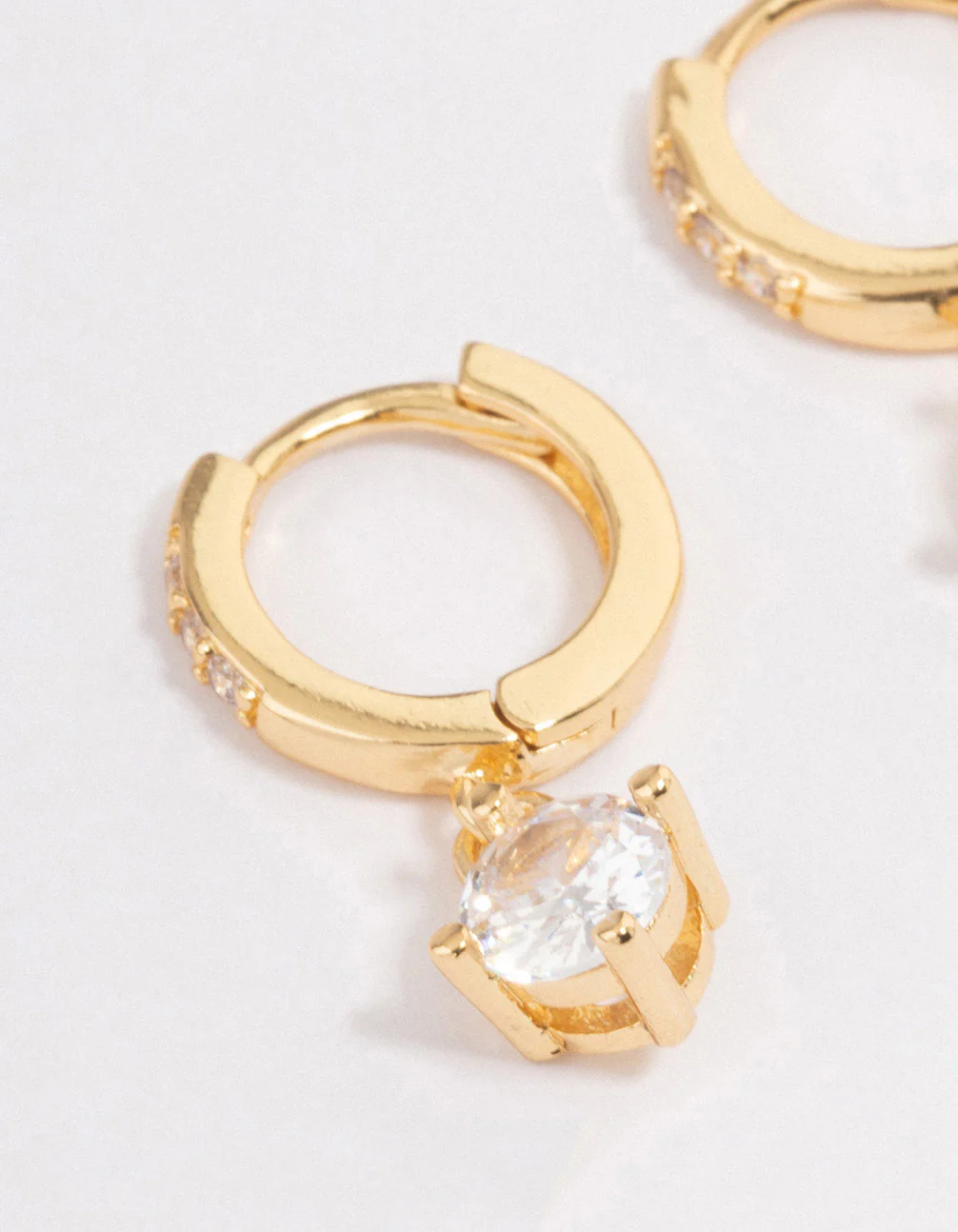 Gold Plated Solitaire Drop Huggie Earrings - Image 2