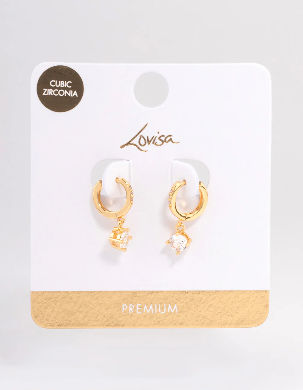 Gold Plated Solitaire Drop Huggie Earrings - Image 3