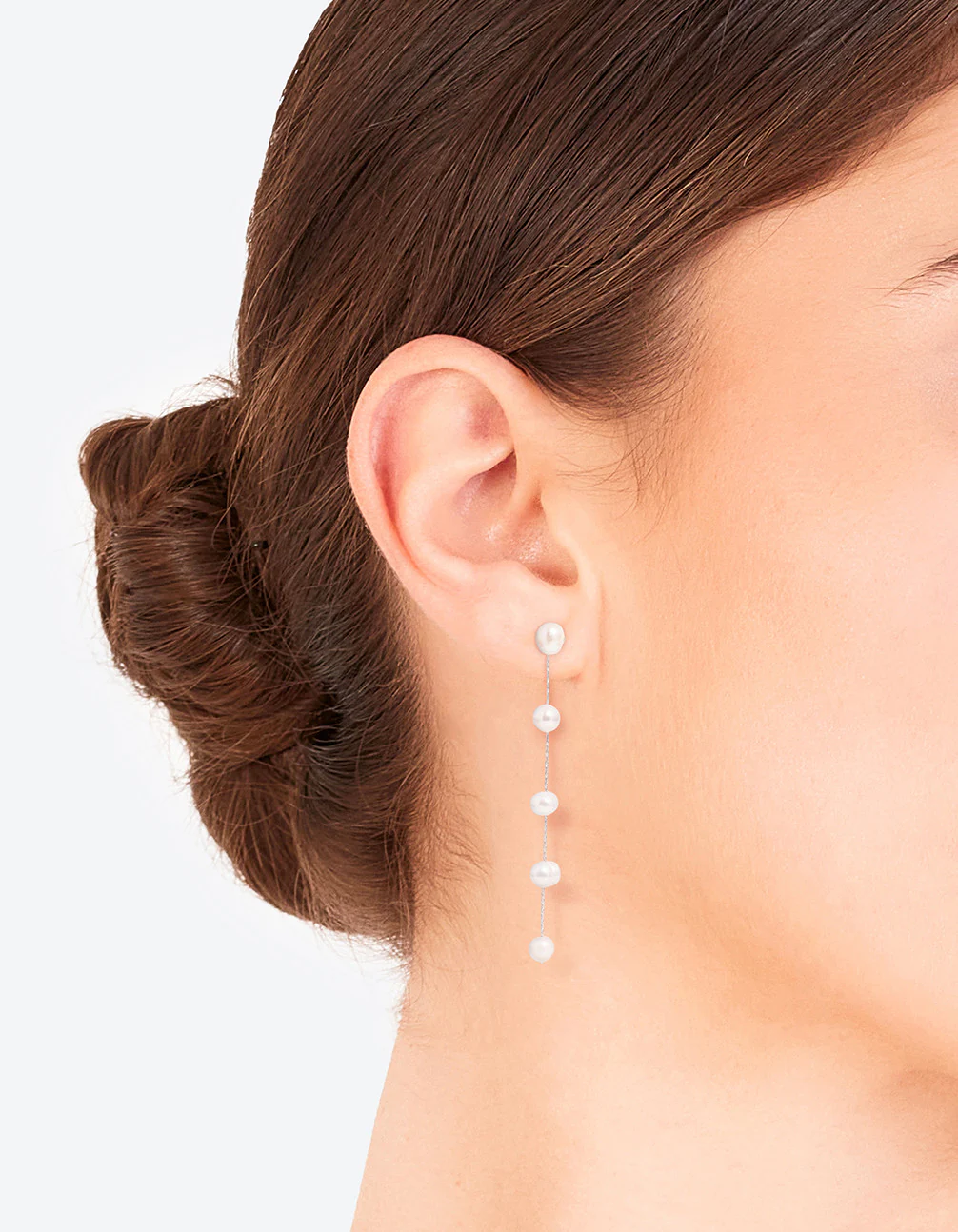 Silver Plated Five Freshwater Pearl Long Drop Earrings - Image 2