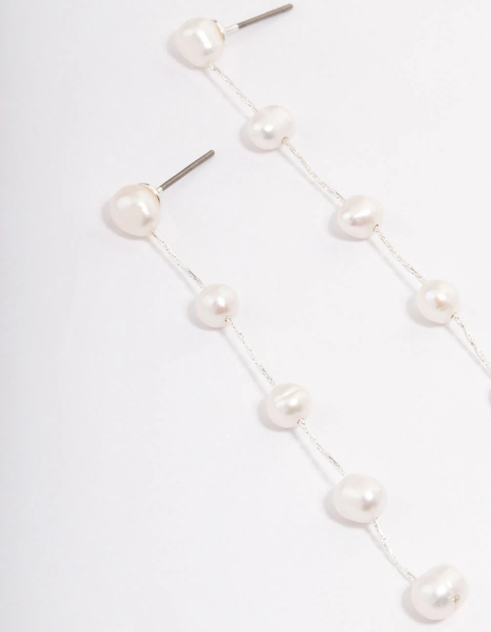 Silver Plated Five Freshwater Pearl Long Drop Earrings - Image 4