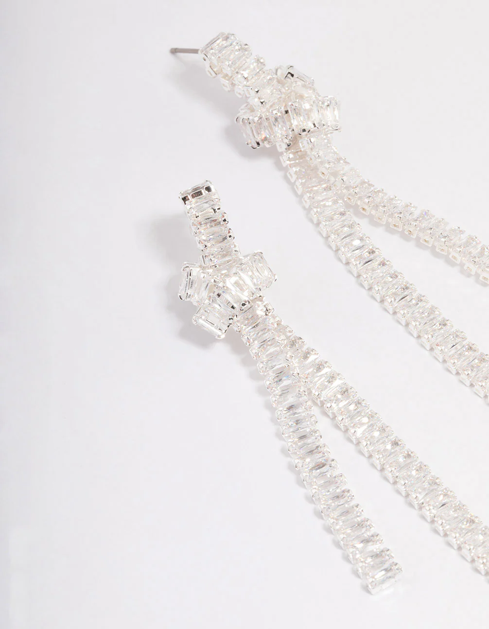 Silver Plated Cubic Zirconia Baguette Knot Drop Earrings - Image 2