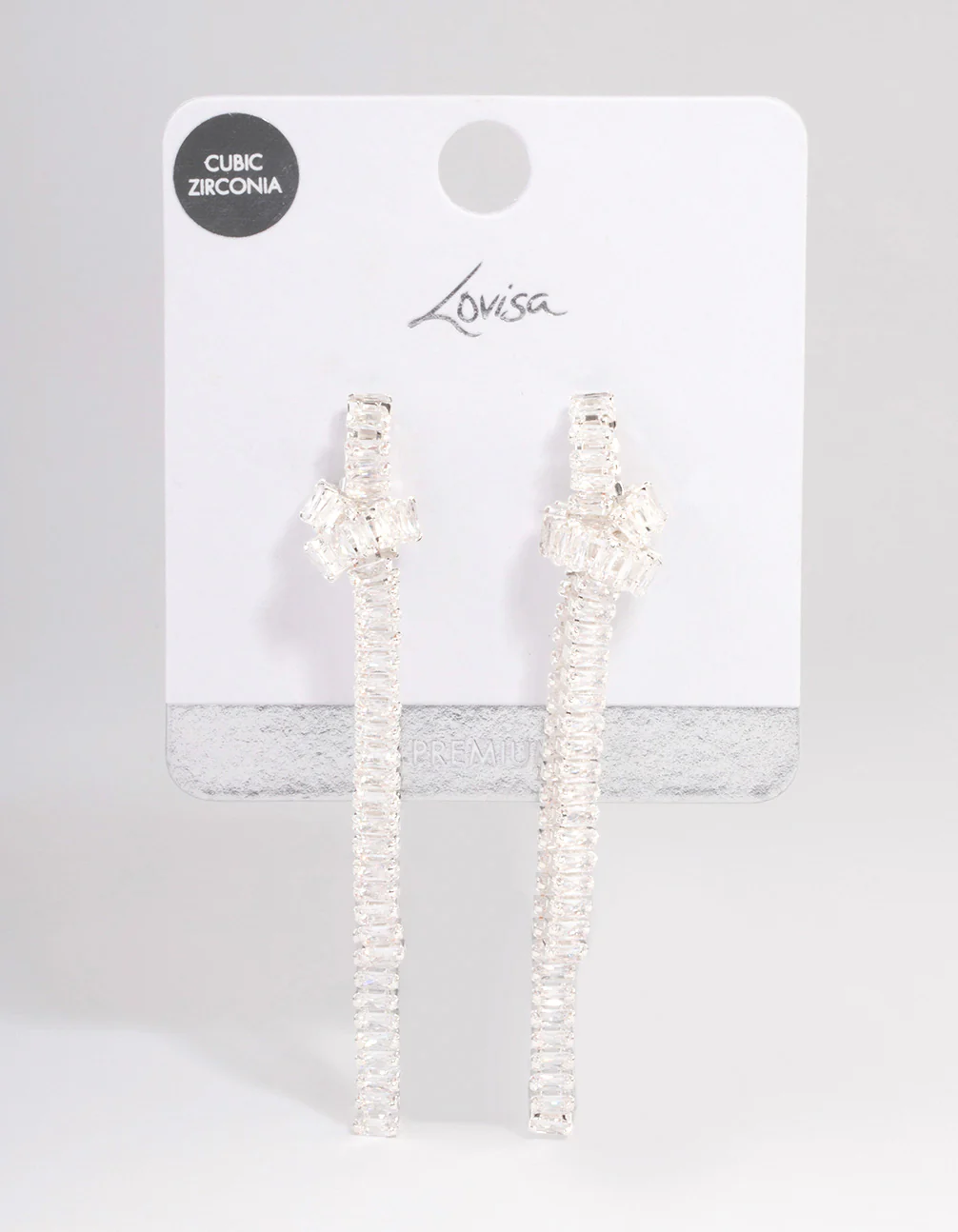 Silver Plated Cubic Zirconia Baguette Knot Drop Earrings - Image 3