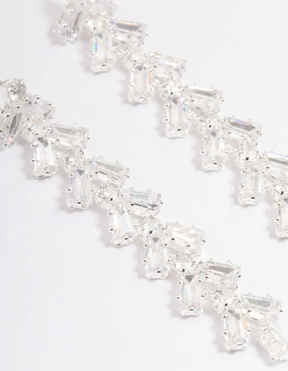 Silver Plated Cubic Zirconia Baguette Vine Drop Earrings - Image 2