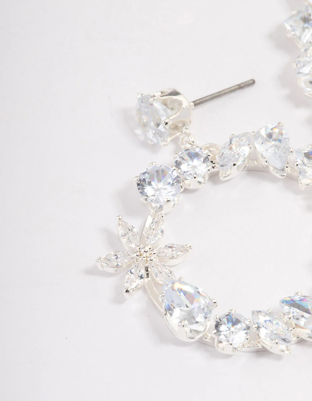 Silver Plated Cubic Zirconia Circle Stud Drop Earrings - Image 2