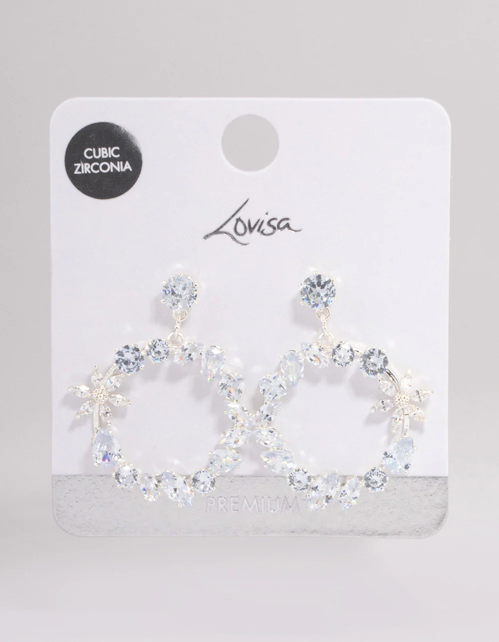 Silver Plated Cubic Zirconia Circle Stud Drop Earrings - Image 3
