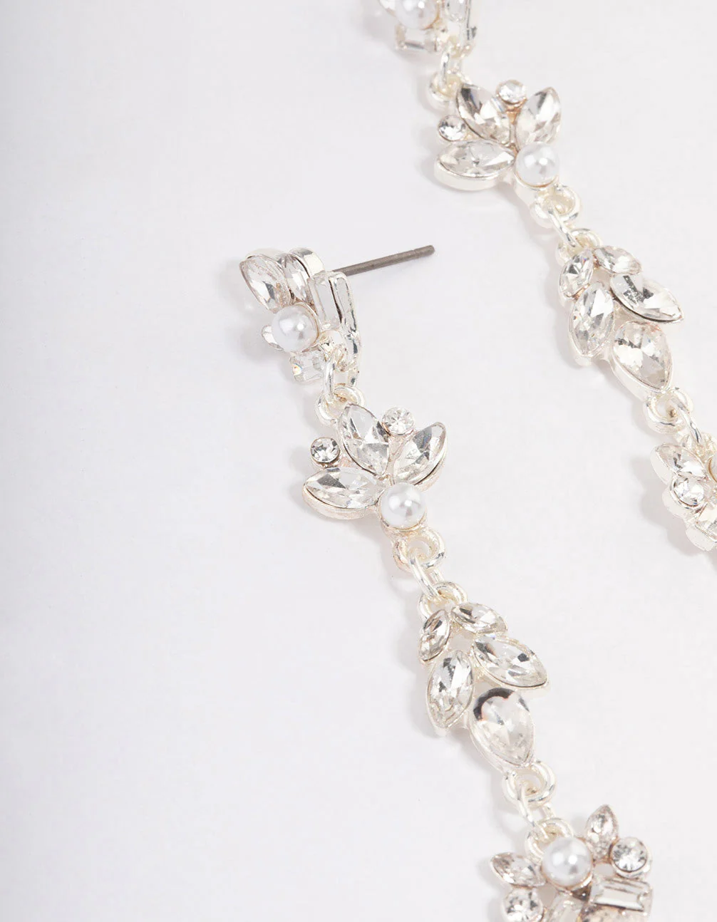Silver Plated Cubic Zirconia Cluster Drop Pearl Earrings - Image 2
