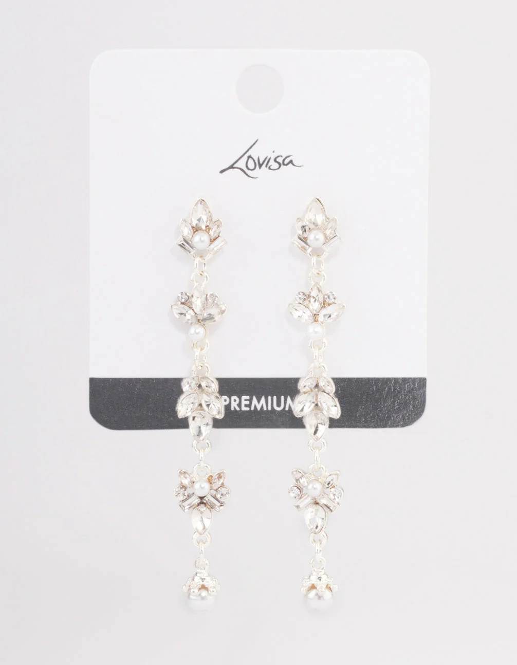 Silver Plated Cubic Zirconia Cluster Drop Pearl Earrings - Image 3