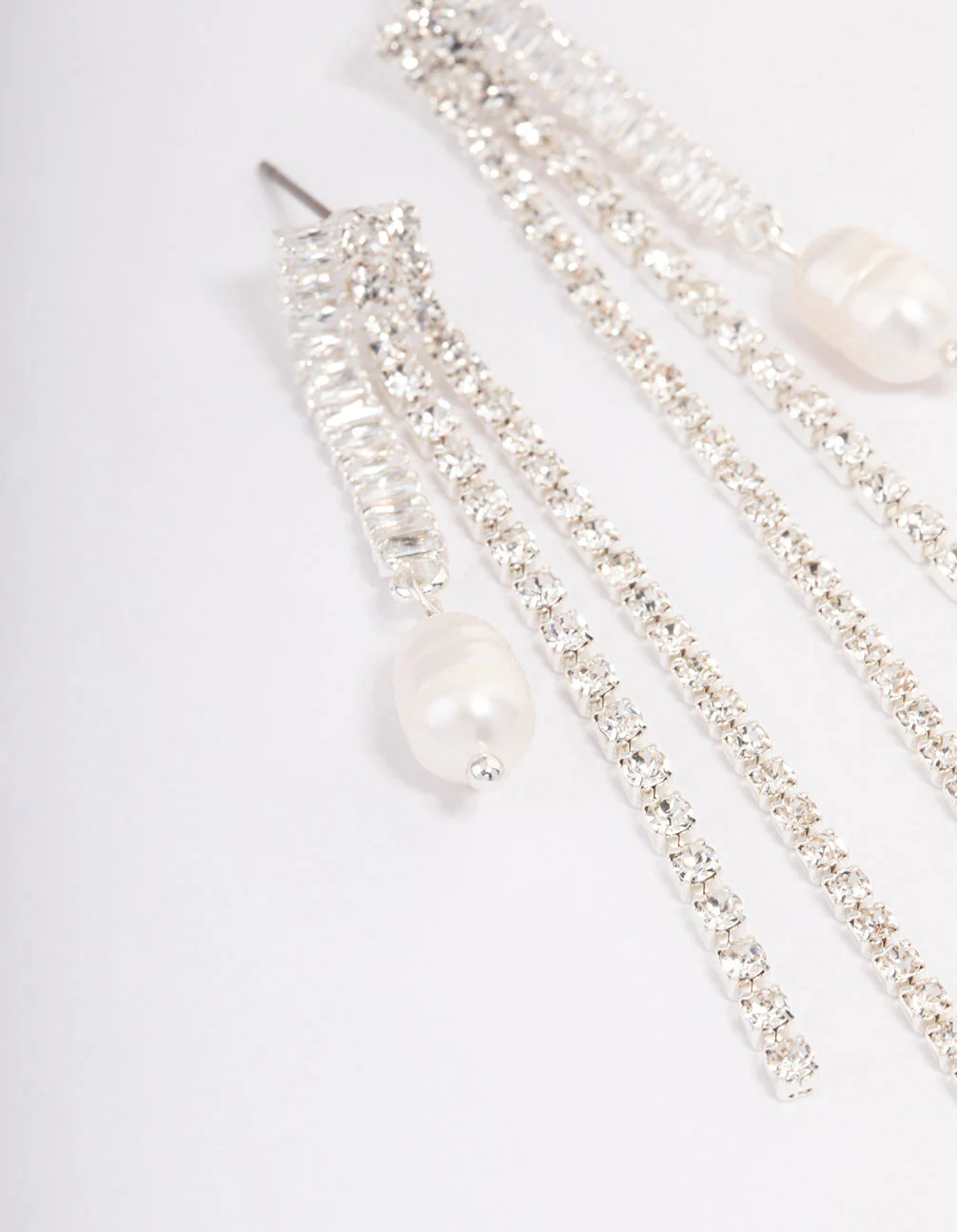 Silver Plated Cubic Zirconia Cupchain Pearl Drop Earrings - Image 2