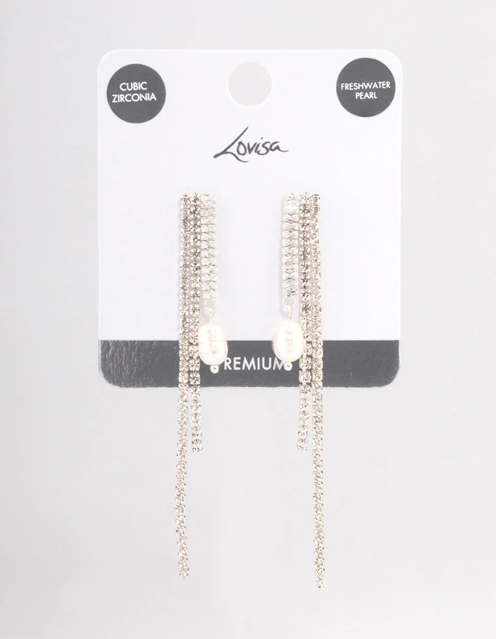 Silver Plated Cubic Zirconia Cupchain Pearl Drop Earrings - Image 3