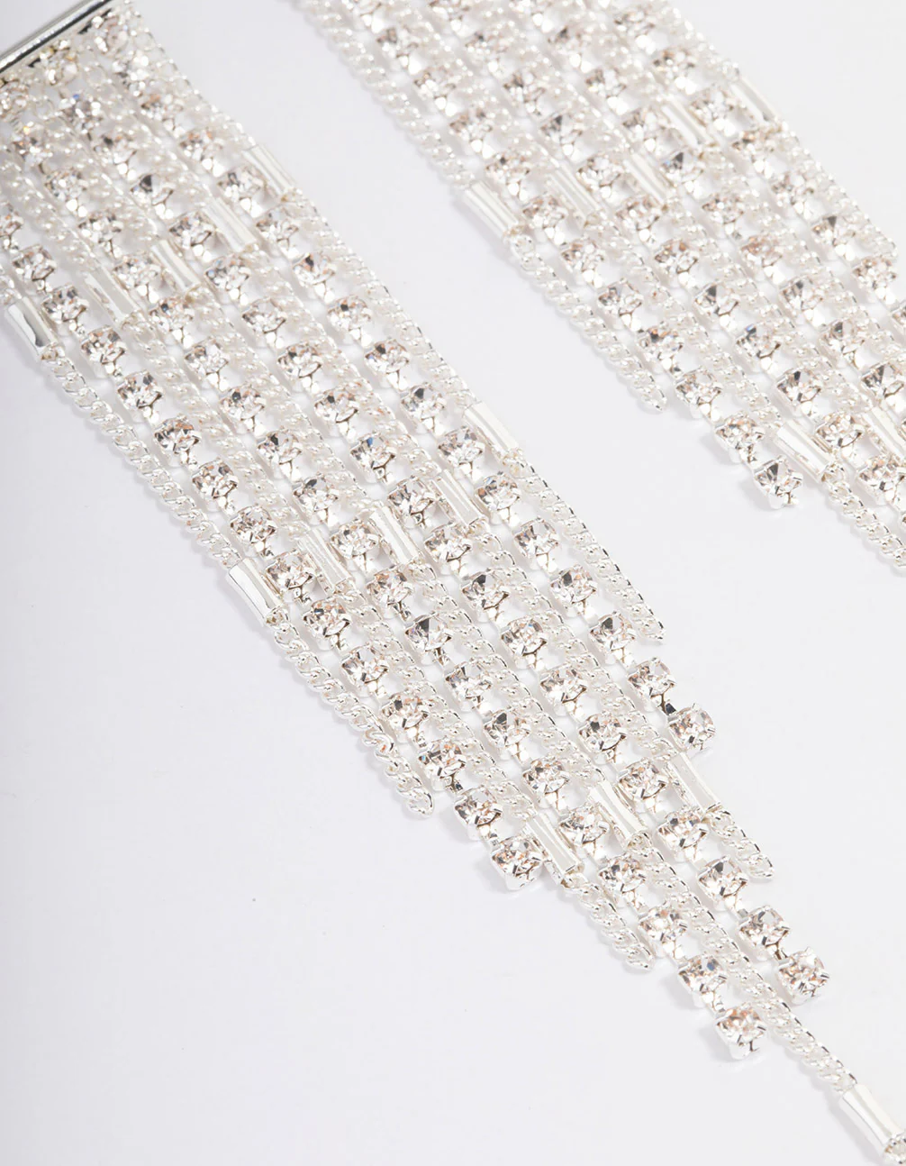 Silver Plated Cubic Zirconia Cupchain Tassel Earrings - Image 2